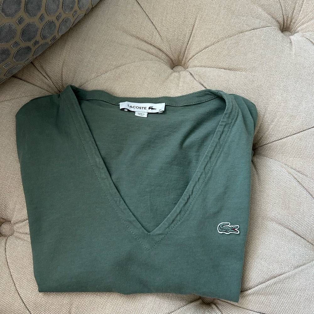 Lacoste Olive V-Neck Tee - Picture 2 of 6